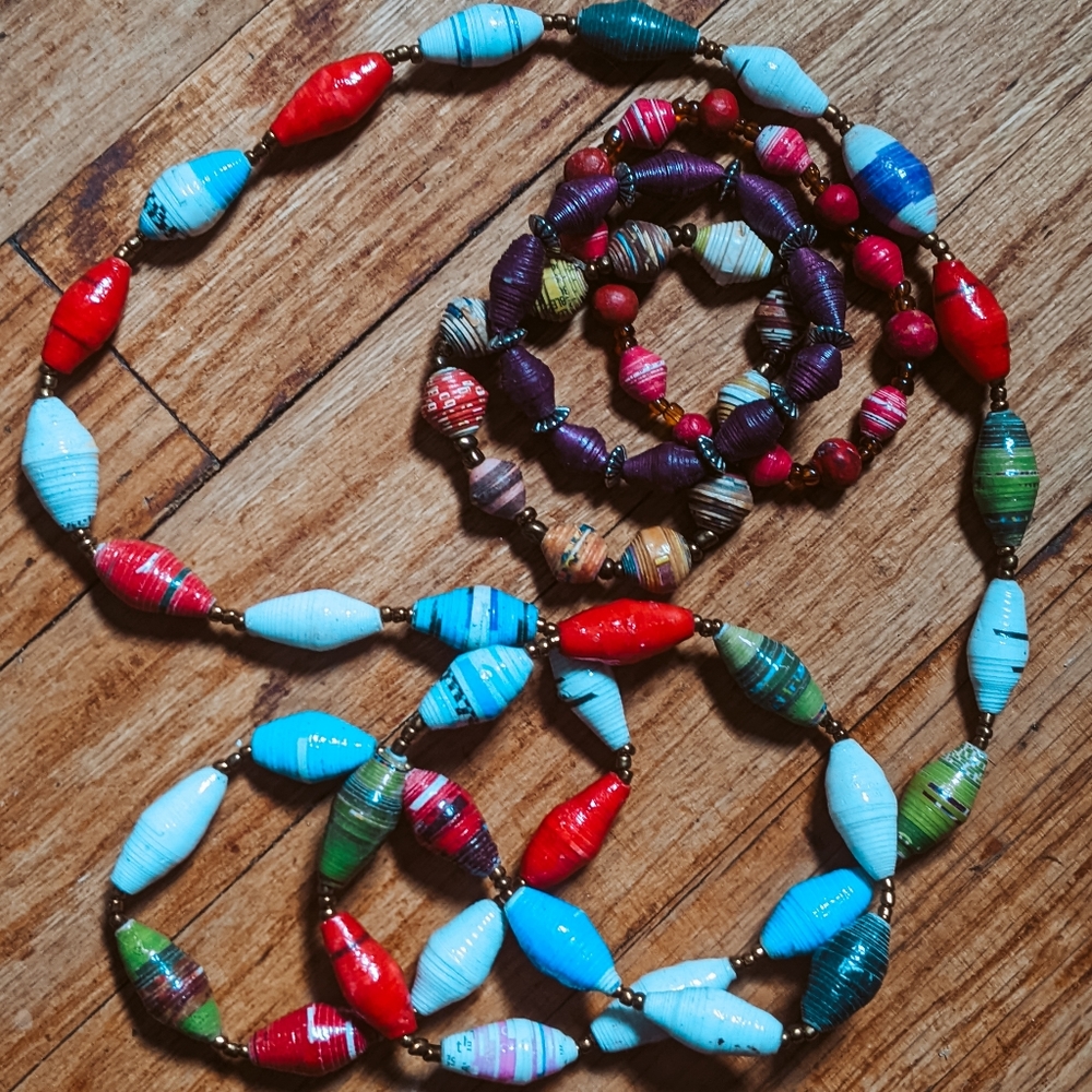 Boho Rolled Paper Necklace with  3bracelets!
